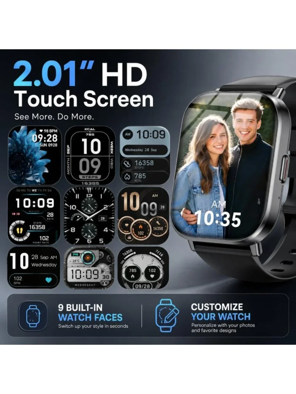 HD Touchscreen Smart Watch Fitness Tracker, Bluetooth Calling, 120+ Sports